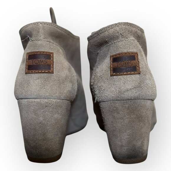 Toms Suede Desert Wedges Ankle Boots Lace-Up Booties Taupe Beige Size Womens 8 - Picture 3 of 16